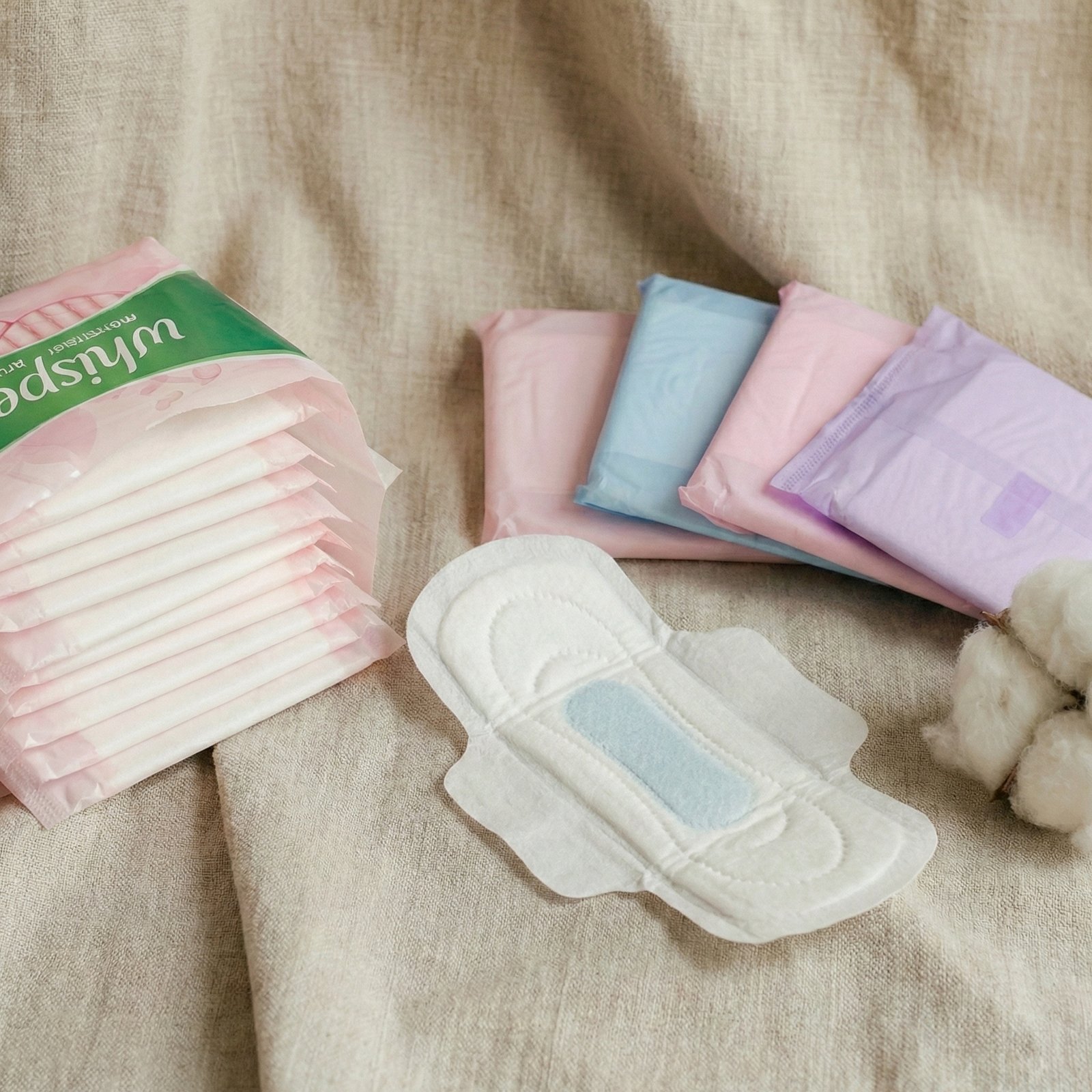 Sanitary pads on fabric